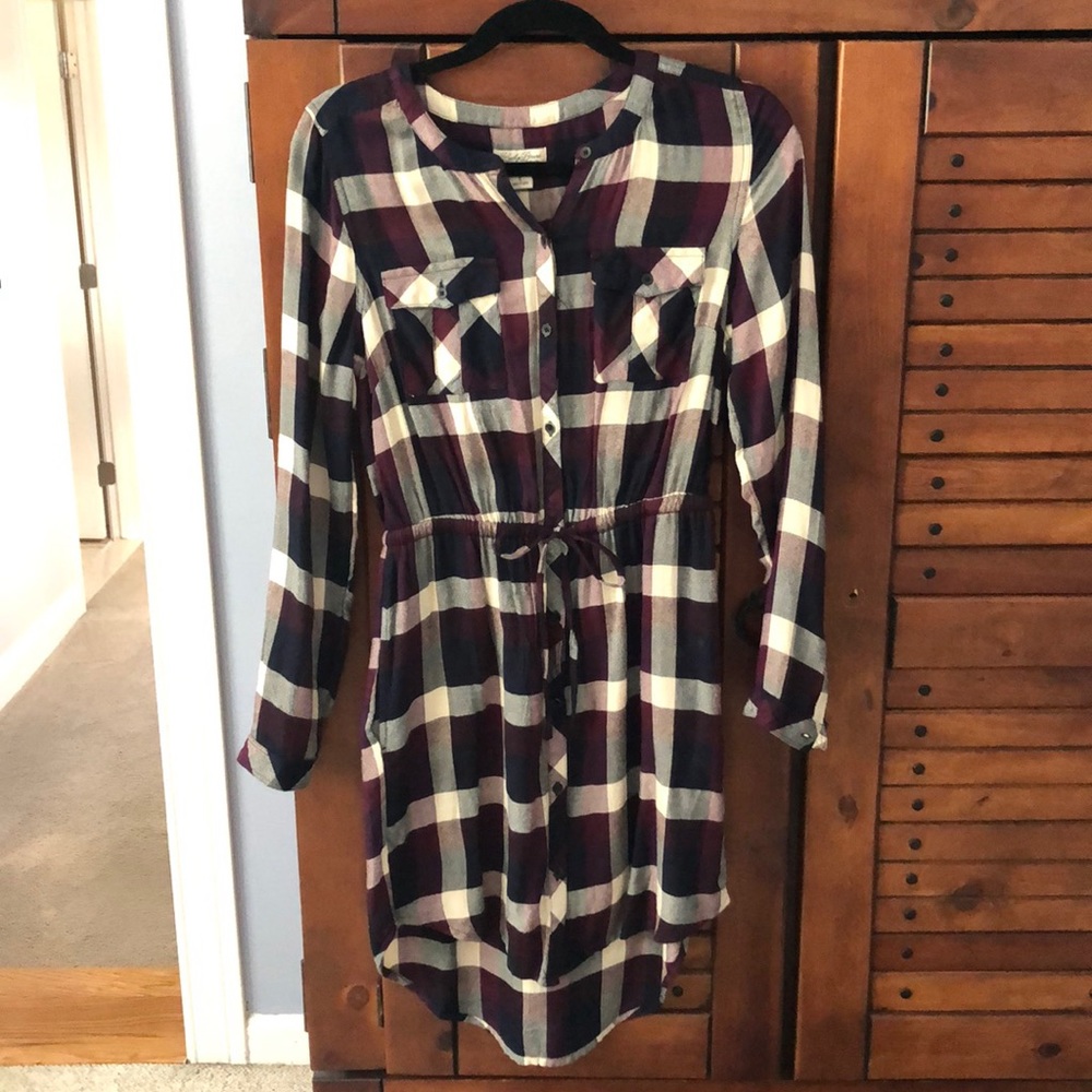 Thin flannel style multi colored shirt dress